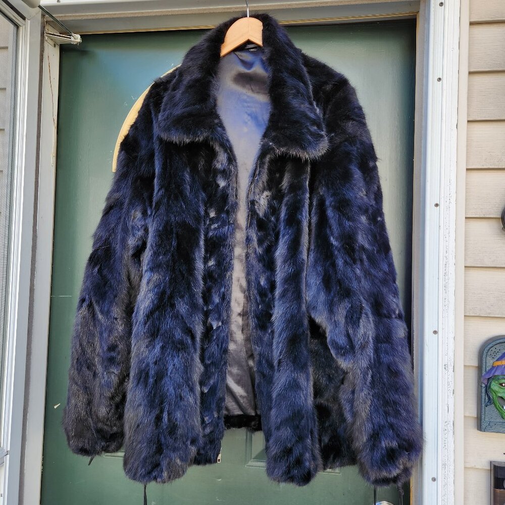 Black Men's Mink Fur Jacket - 4XL Women's Vintage mob wife